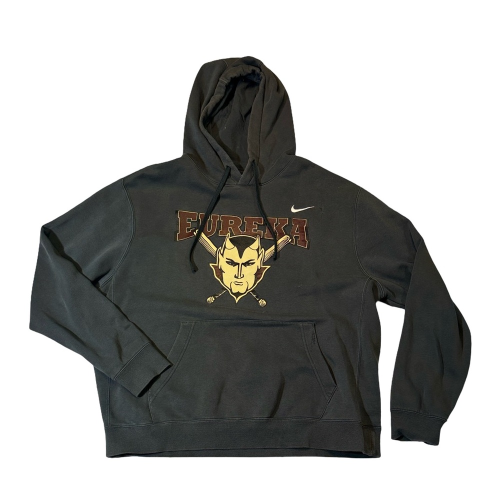 Nike mens XL gray Eureka College Red Devils fleece pullover hoodie EUC